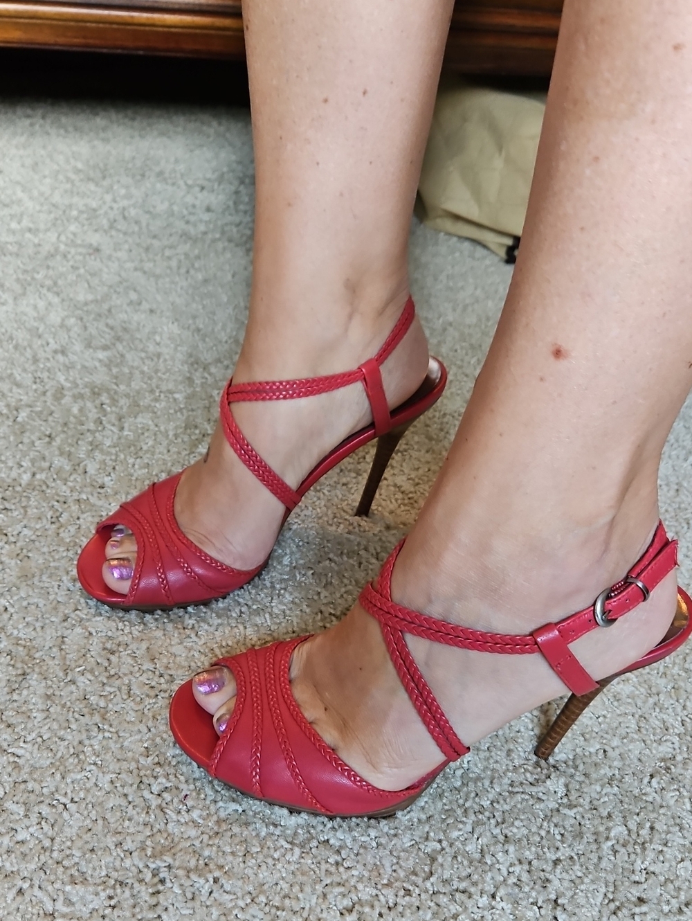 Red Strappy High Heel Sandals